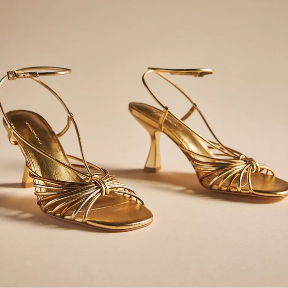 New Caverley x Anthropologie Norman Heel Cow Satin 7 Black White Leather Strappy - Picture 4 of 10